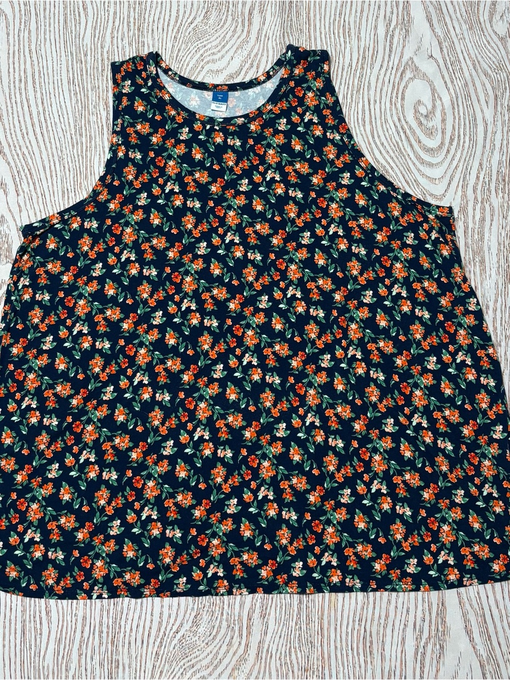 Old Navy Navy Tank Top with Orange Floral Print